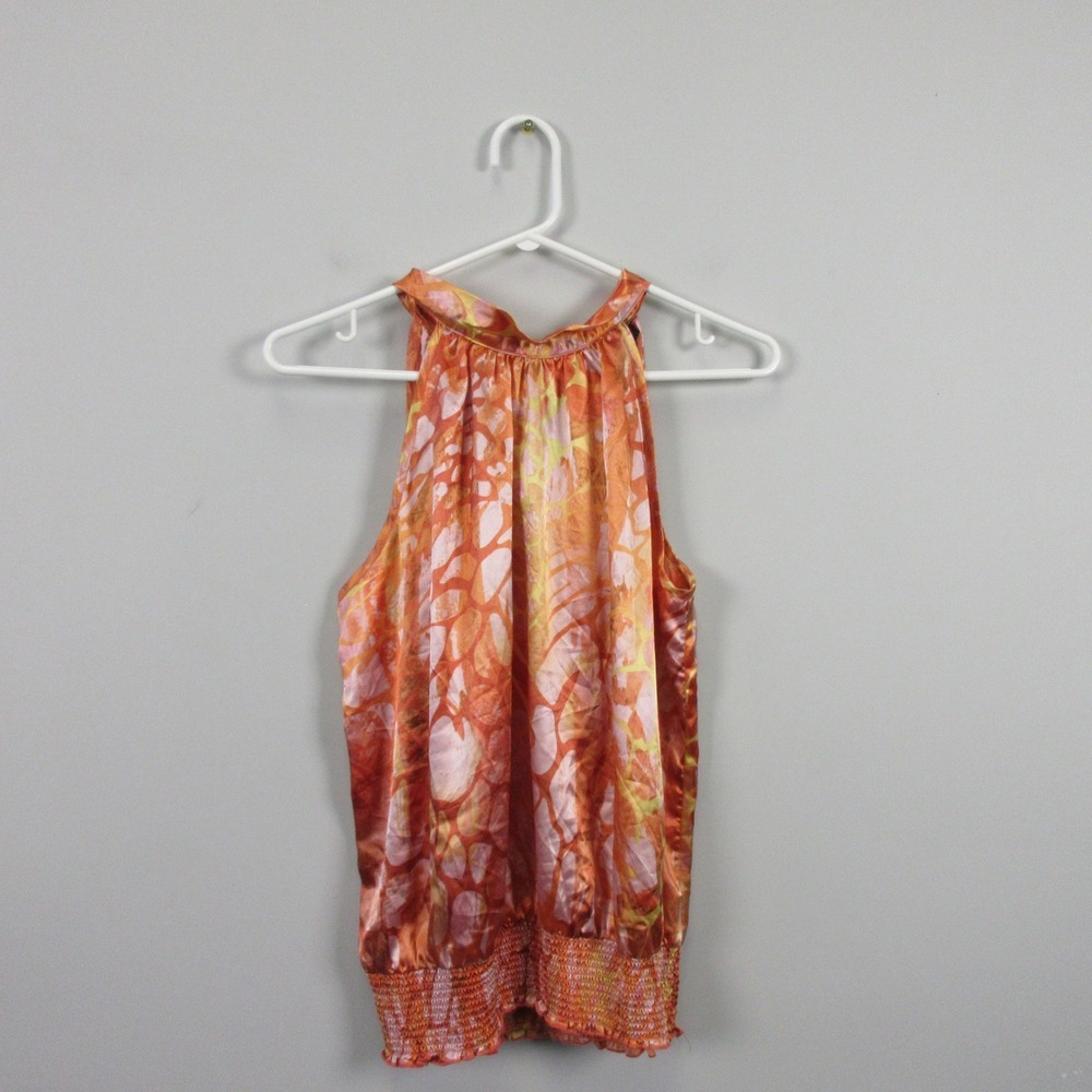 Unique Spectrum Stretch Halter Top Blouse Women L Orange Y2K Satin Bratz 100
